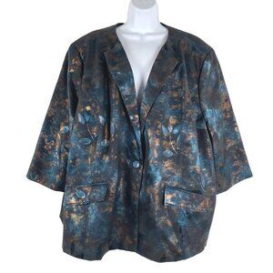 Women's Metallic Teal & Bronze Floral Blazer Jacket
